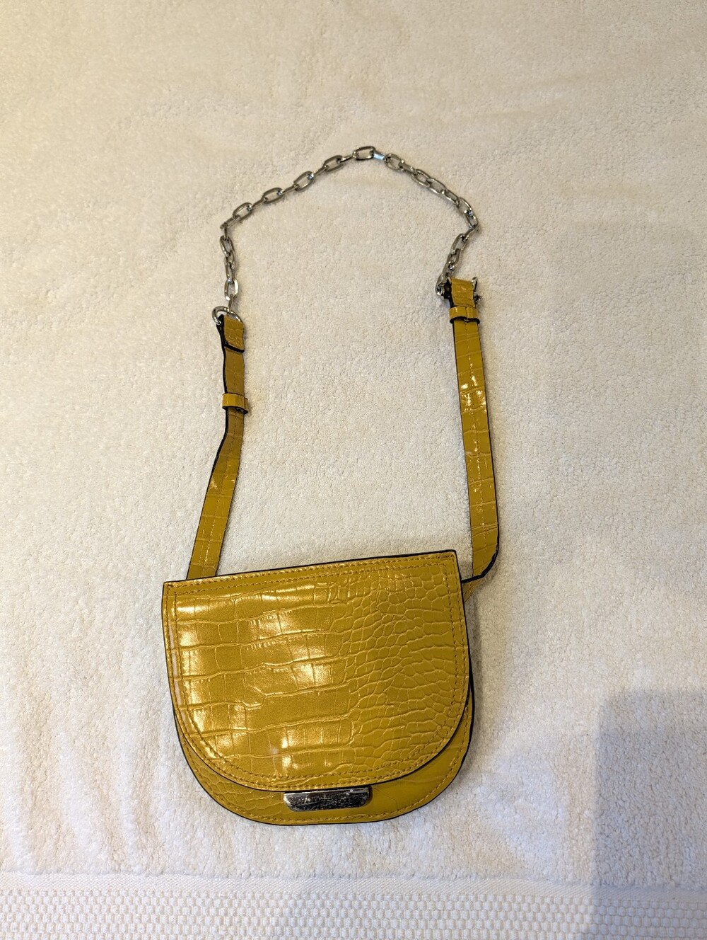 ZARA Marigold Yellow Croc Embossed Saddle Bag Chain Crossbody